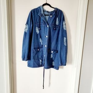 Deniem Distress Hooded Jacket / Sz 14/16